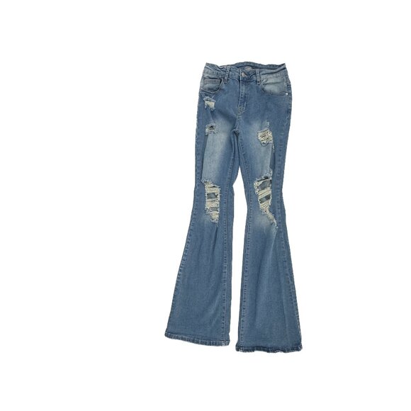 Shein Flare Distressed Women's size 27 Medium Wash Blue Denim jeans - Picture 1 of 5